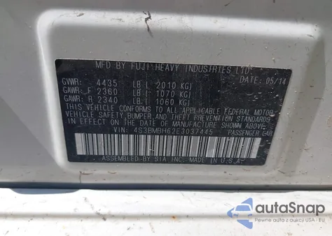 2014 Subaru Legacy 2.5 I Sport from USA, damaged, VIN 4S3BMBH62E3037445